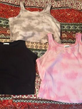 PINK Victoria's Secret Pink & Black Ribbed Tank Top Trio